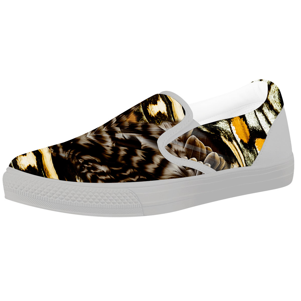 Butterfly Wing Skin Dark And Orange Print White Slip On Shoes-grizzshop