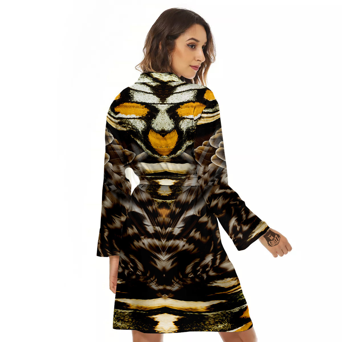 Butterfly Wing Skin Dark And Orange Print Women's Robe-grizzshop