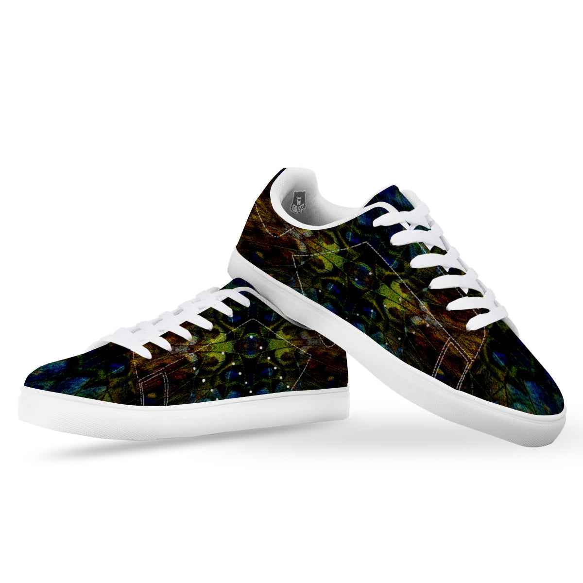 Butterfly Wing Skin Dark Print White Low Top Sneakers-grizzshop