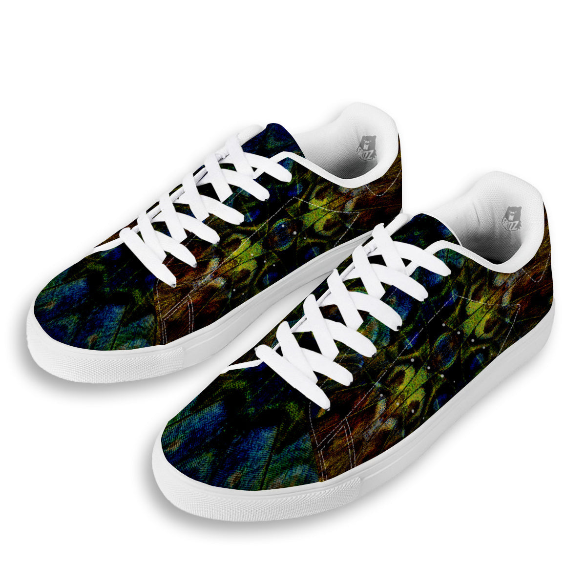 Butterfly Wing Skin Dark Print White Low Top Sneakers-grizzshop