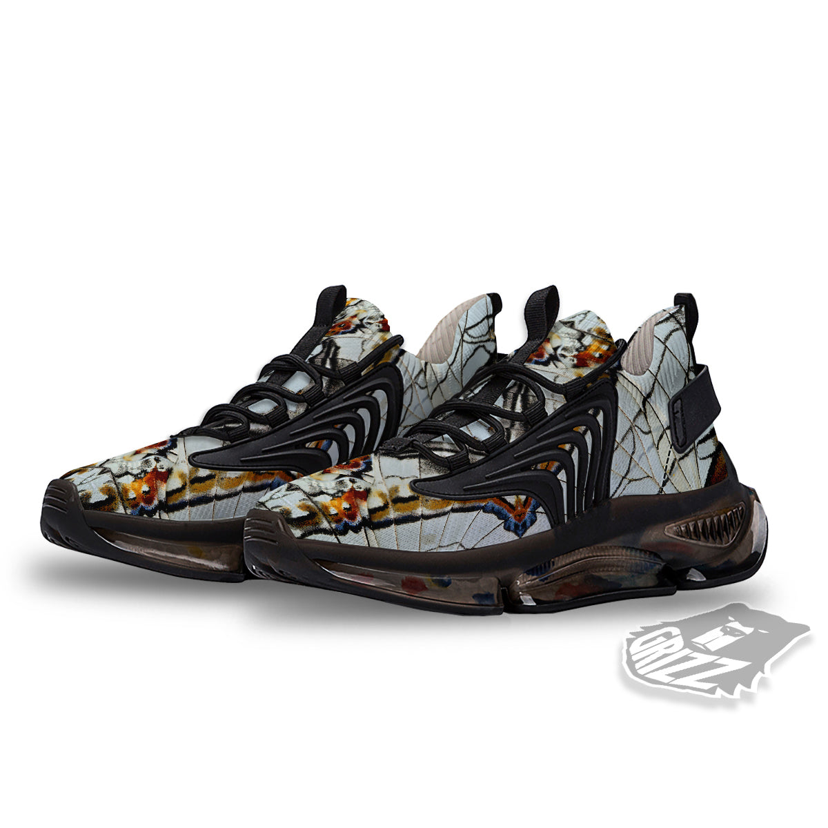 Butterfly Wing Skin Grey Print Black Gym Shoes-grizzshop
