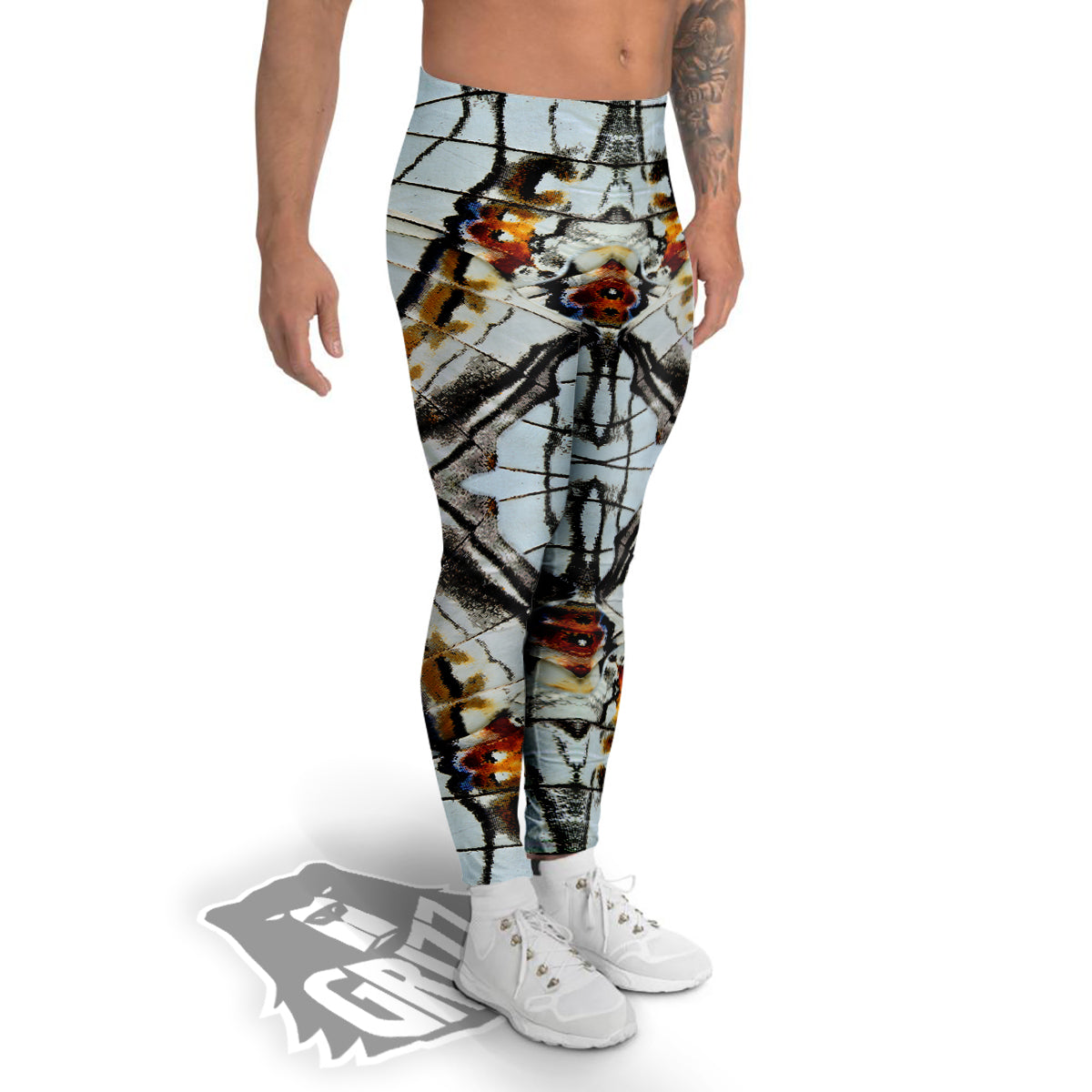 Butterfly Wing Skin Grey Print Men's Leggings-grizzshop