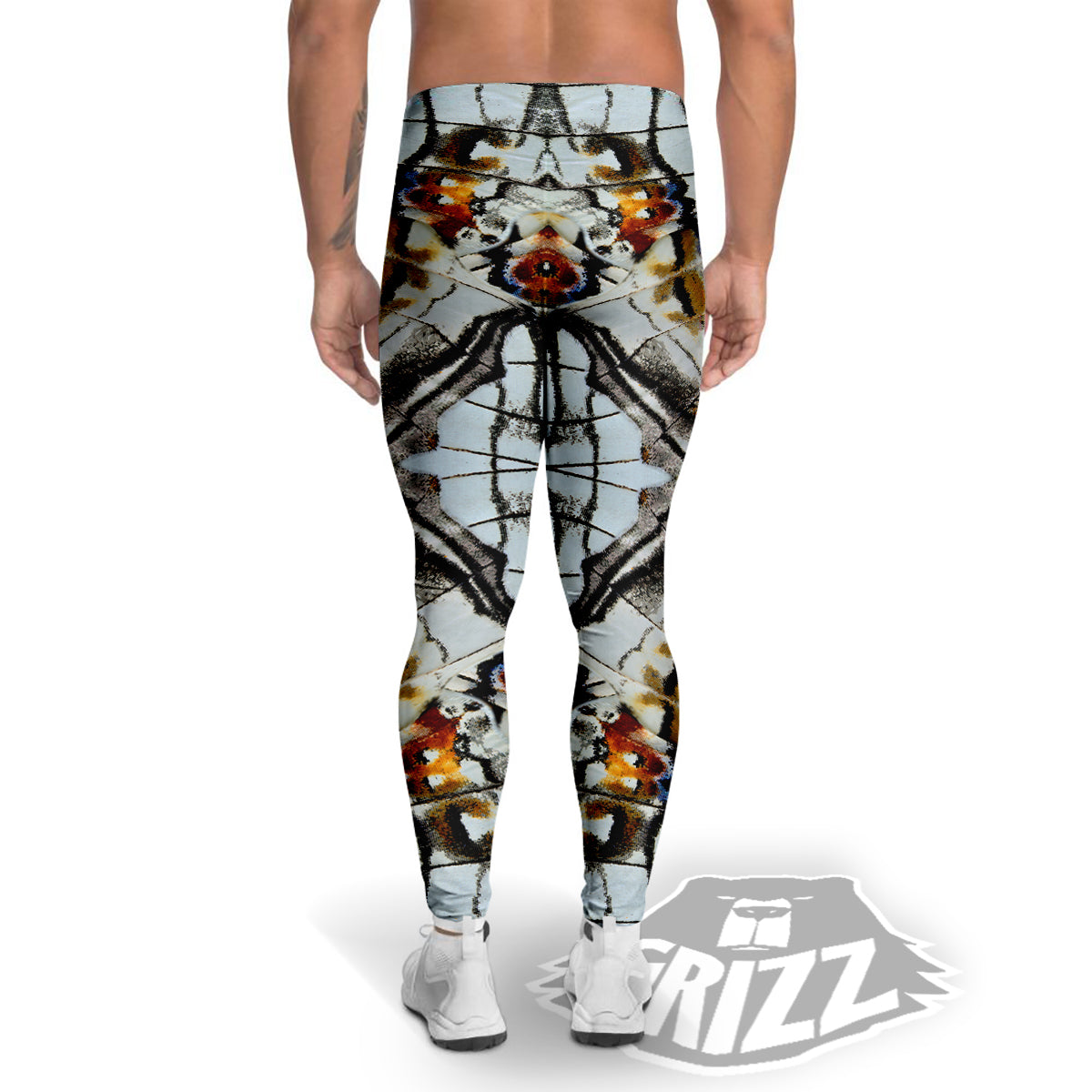Butterfly Wing Skin Grey Print Men's Leggings-grizzshop