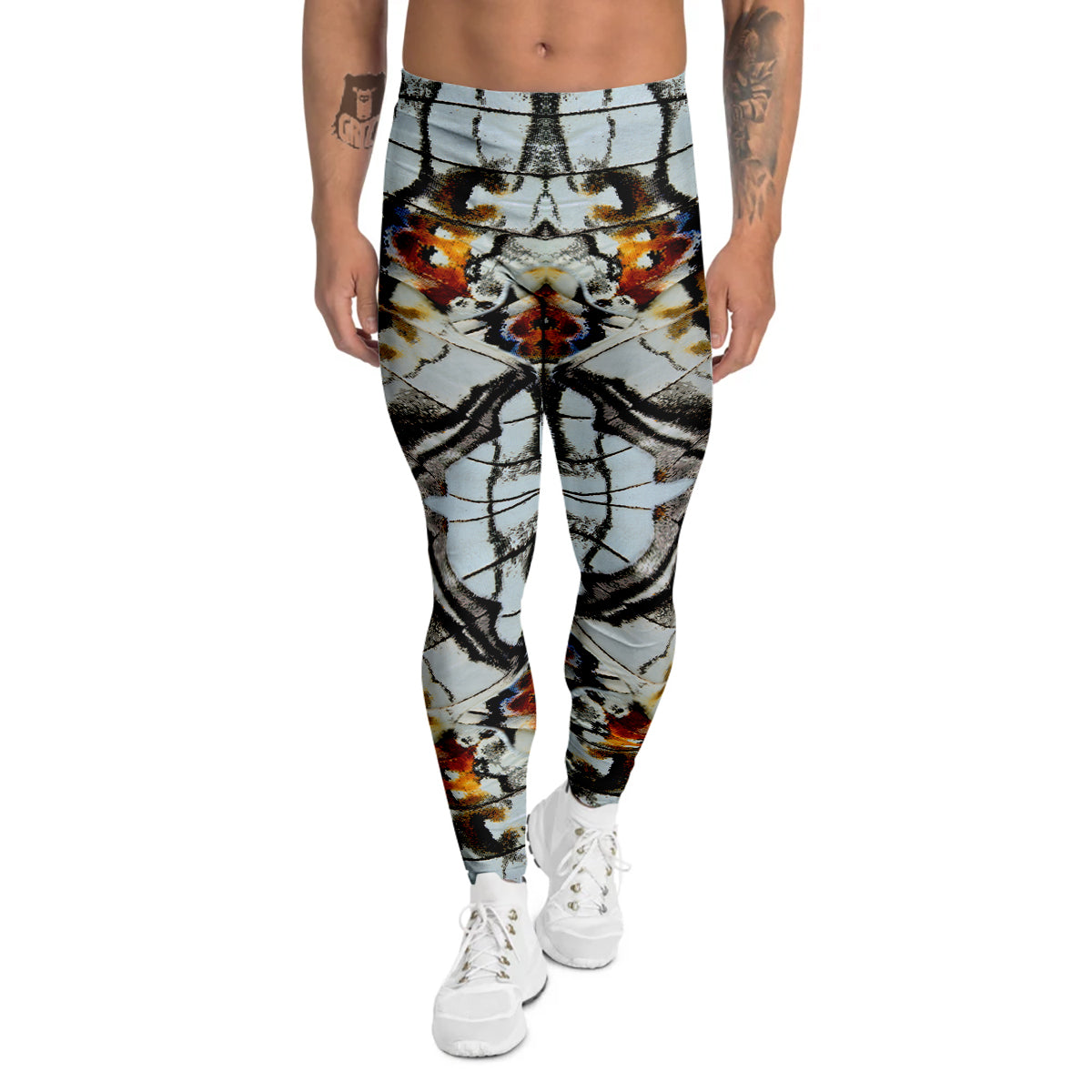Butterfly Wing Skin Grey Print Men's Leggings-grizzshop