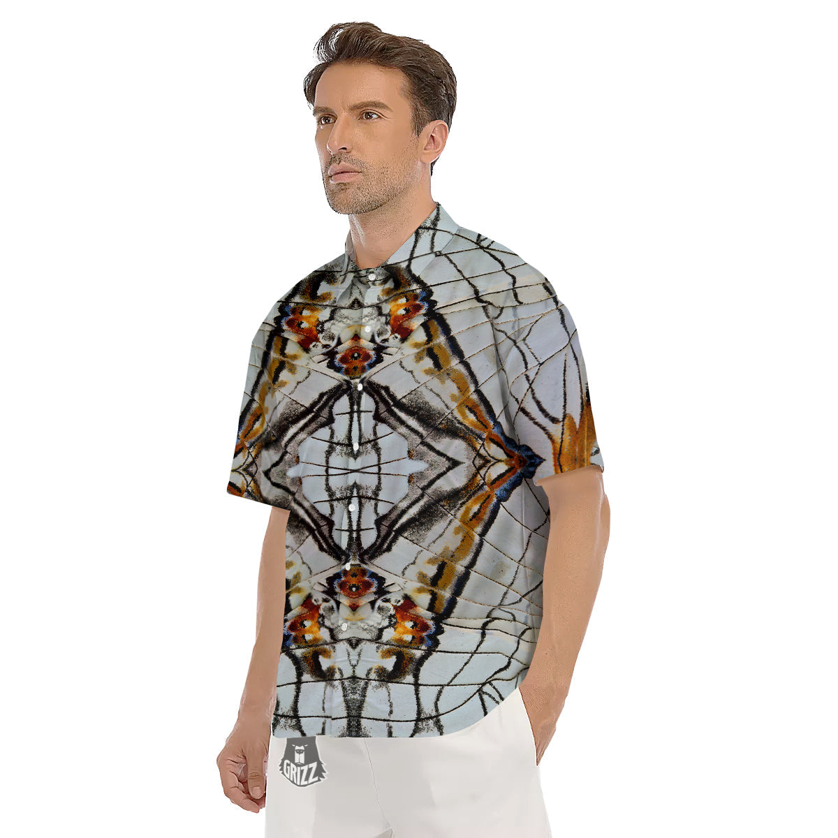 Butterfly Wing Skin Grey Print Men's Short Sleeve Shirts-grizzshop