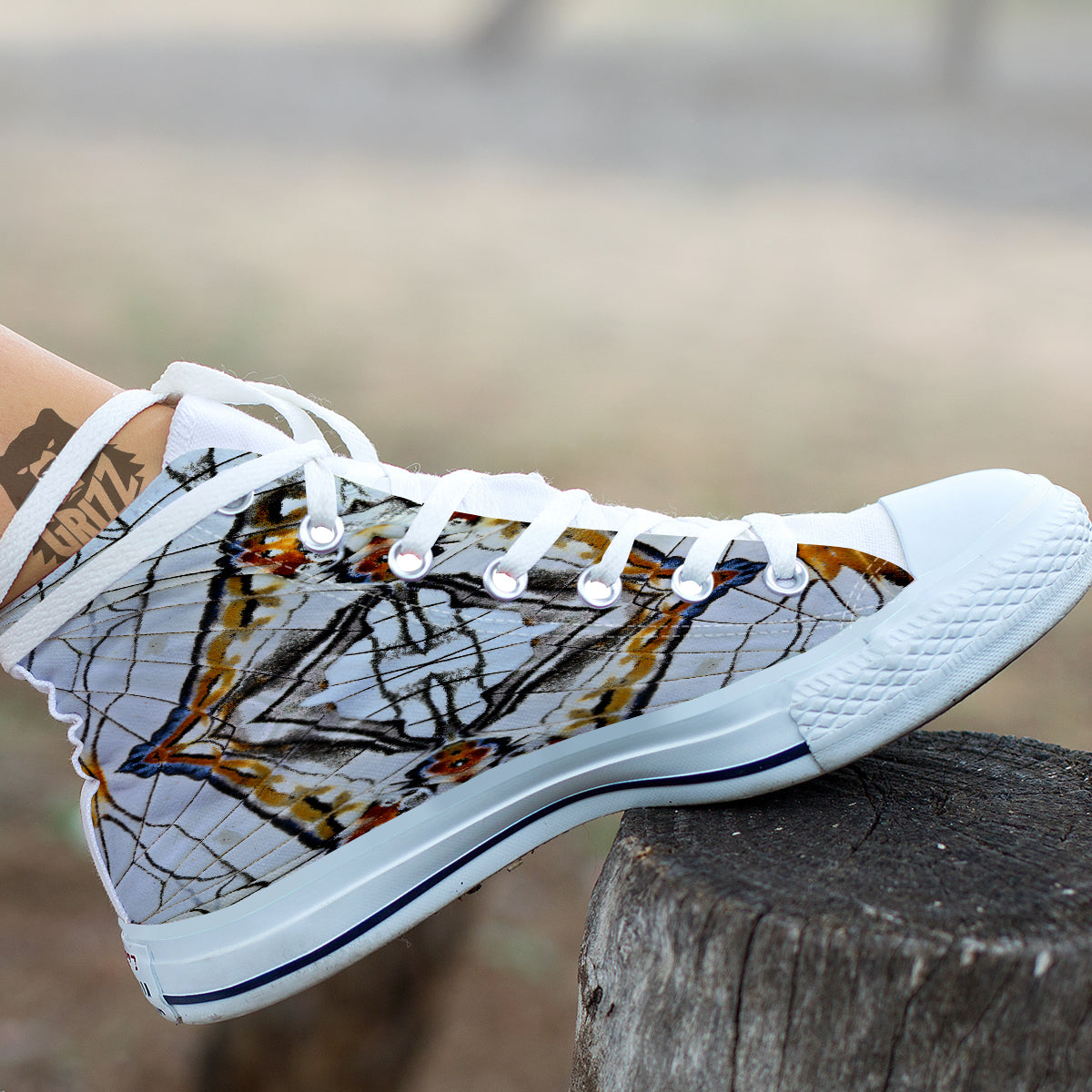 Butterfly Wing Skin Grey Print White High Top Shoes-grizzshop