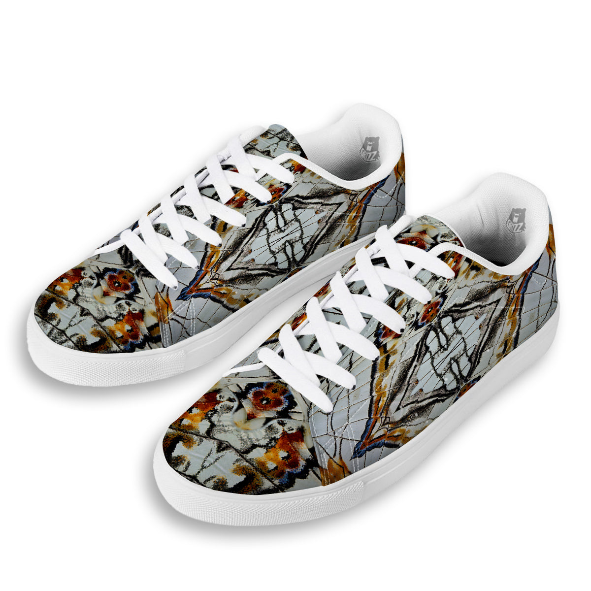 Butterfly Wing Skin Grey Print White Low Top Sneakers-grizzshop