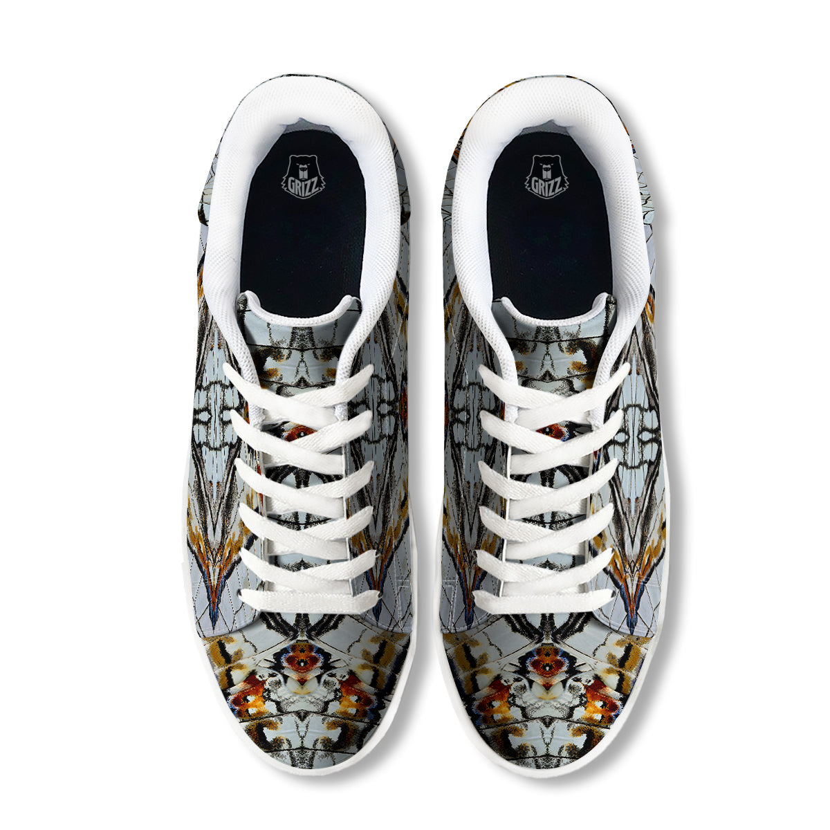 Butterfly Wing Skin Grey Print White Low Top Sneakers-grizzshop