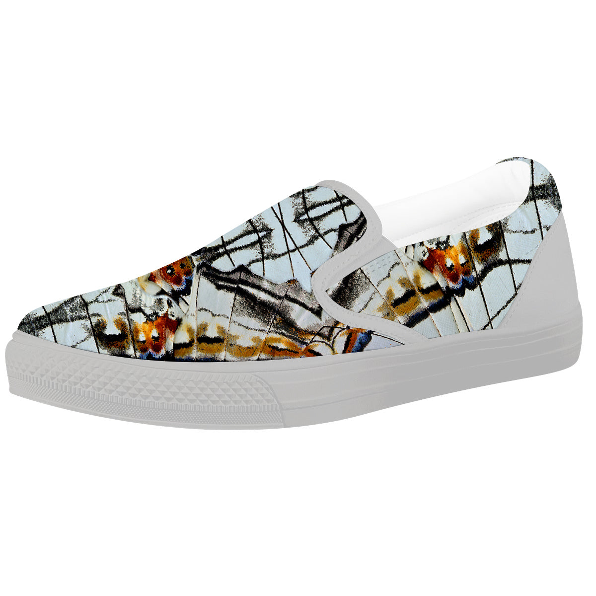 Butterfly Wing Skin Grey Print White Slip On Shoes-grizzshop