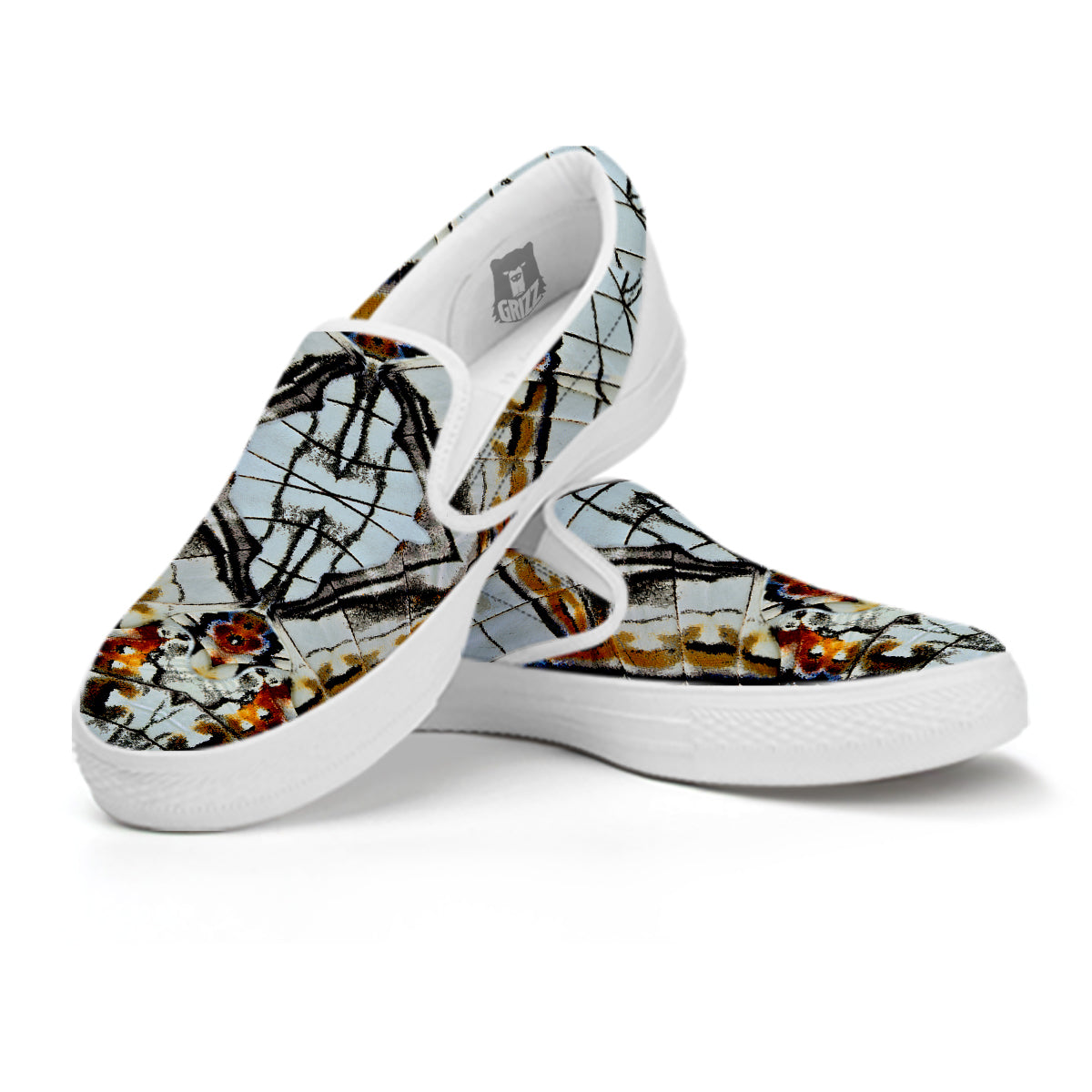 Butterfly Wing Skin Grey Print White Slip On Shoes-grizzshop