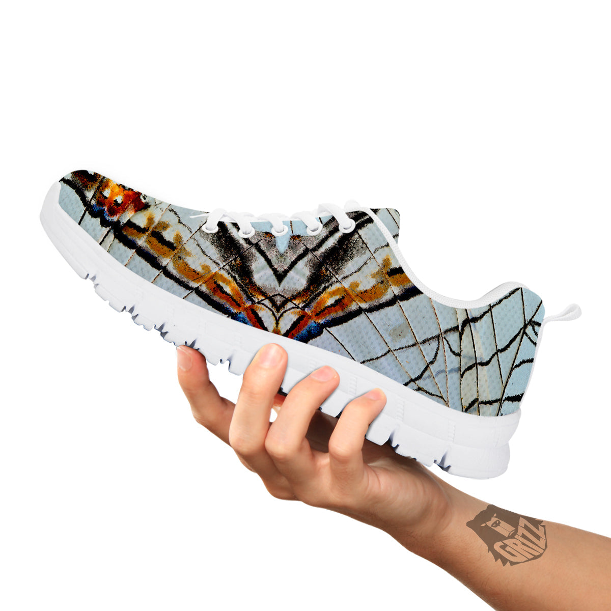 Butterfly Wing Skin Grey Print White Sneaker-grizzshop