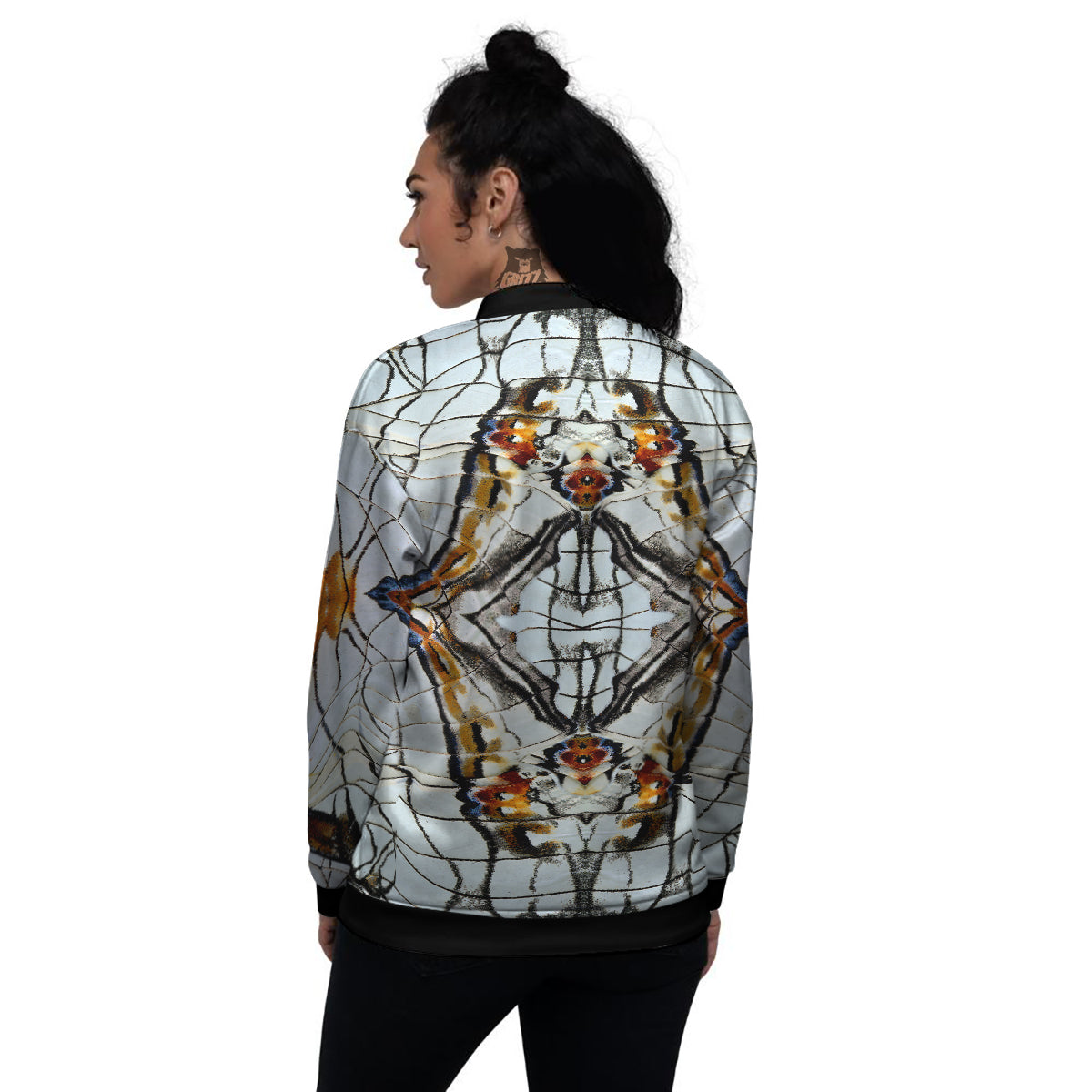 Butterfly Wing Skin Grey Print Women's Bomber Jacket-grizzshop