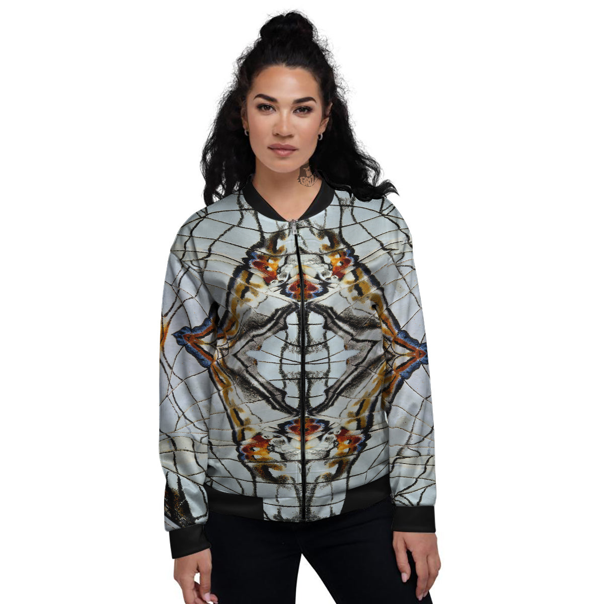 Butterfly Wing Skin Grey Print Women's Bomber Jacket-grizzshop