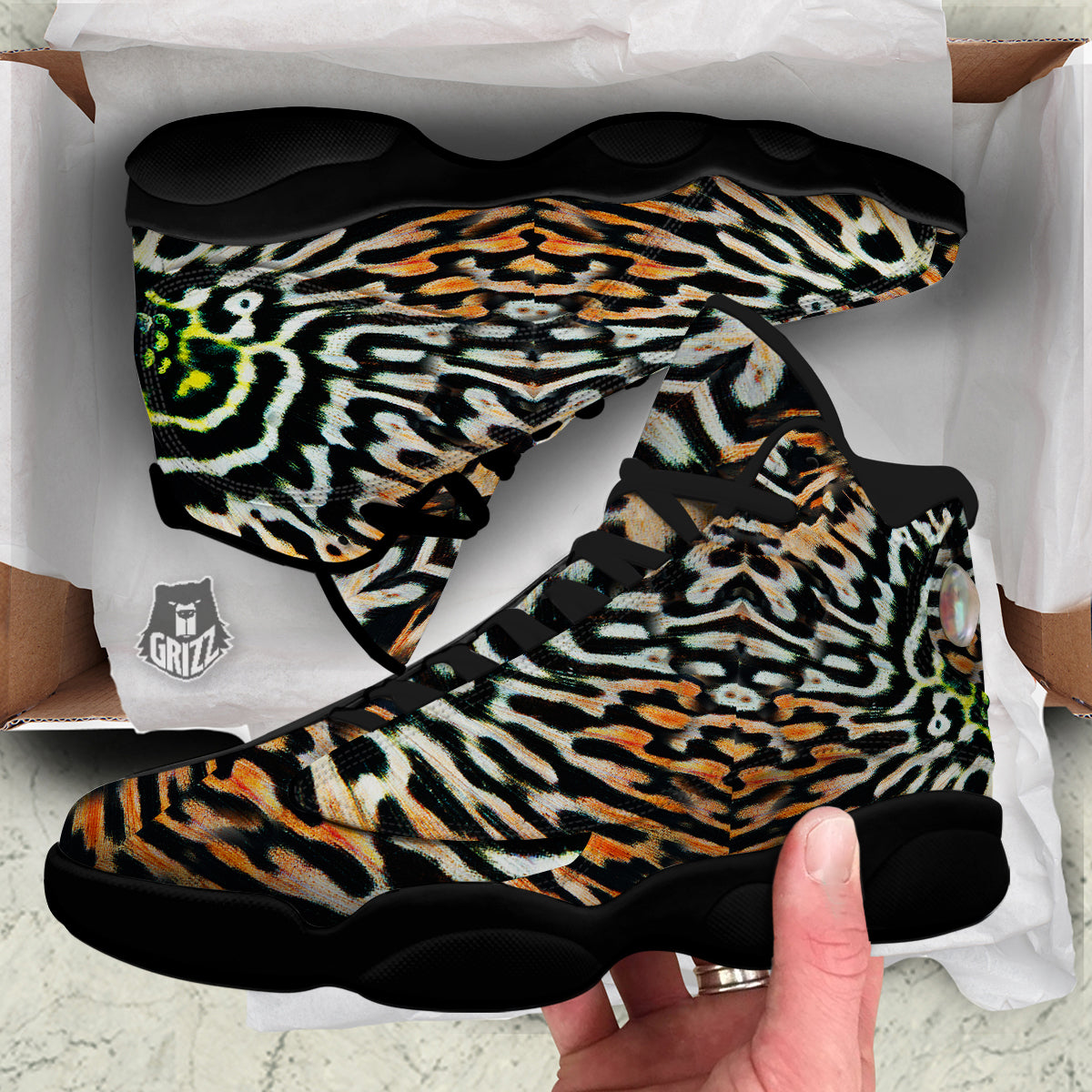 Butterfly Wing Skin Orage Print Black Basketball Shoes-grizzshop