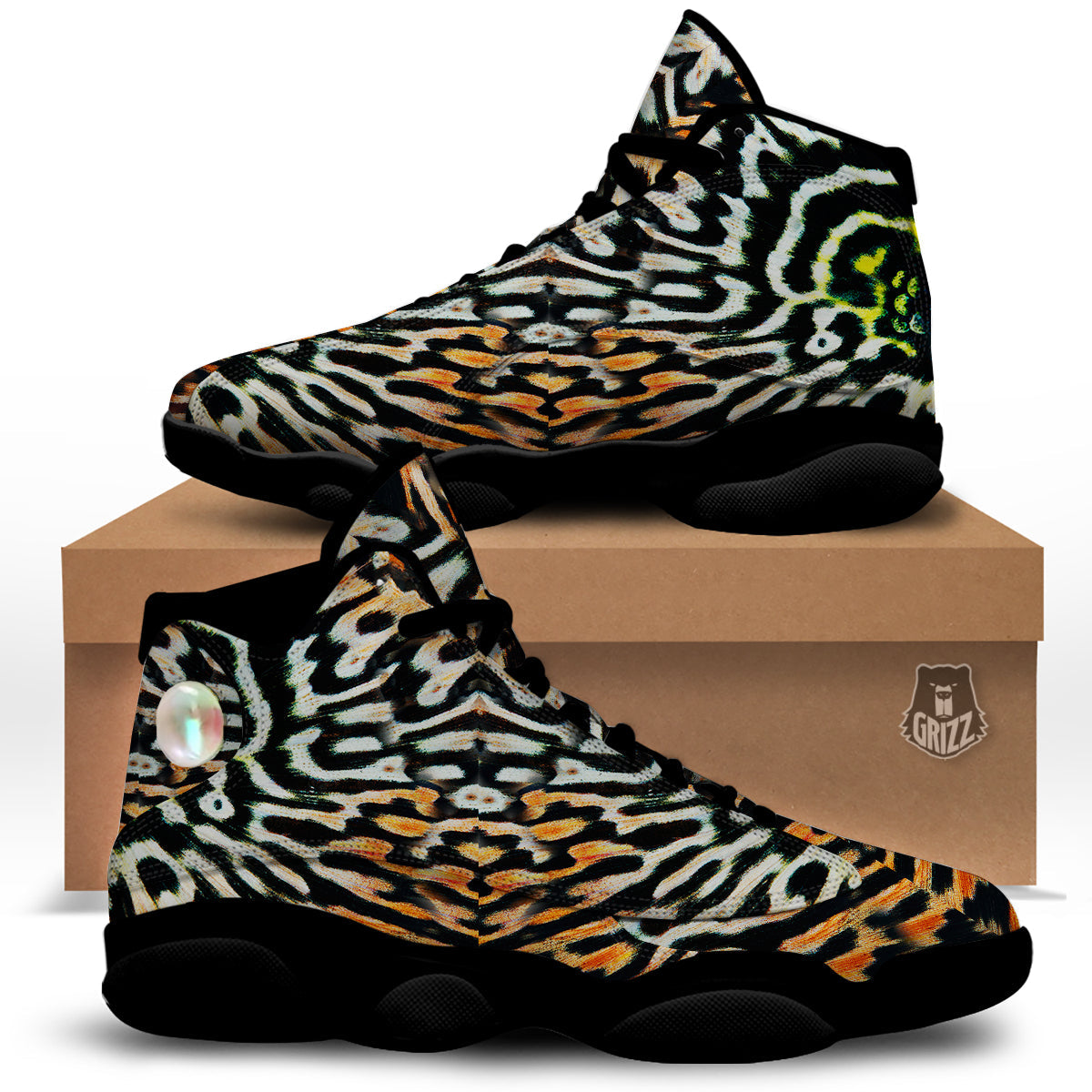 Butterfly Wing Skin Orage Print Black Basketball Shoes-grizzshop