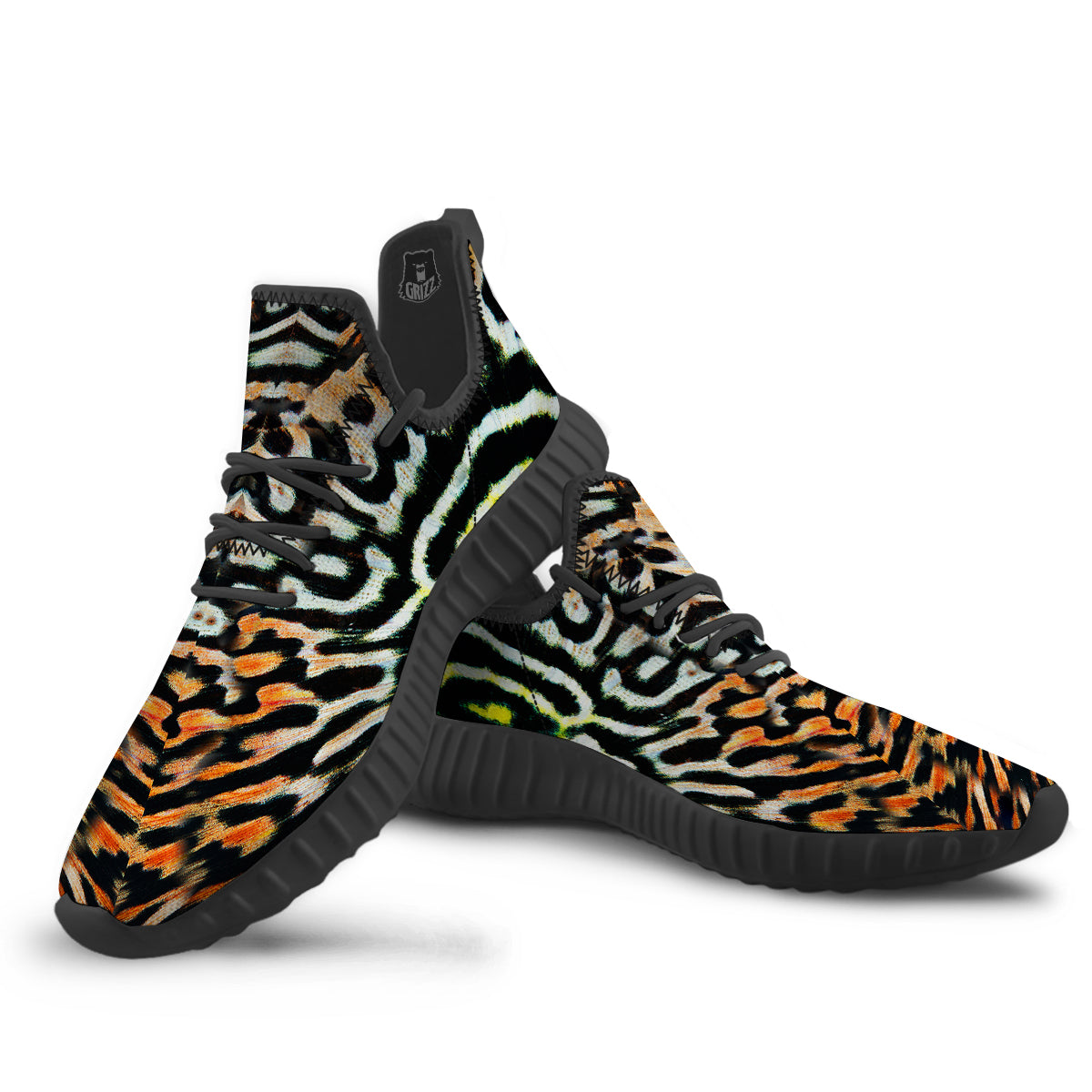 Butterfly Wing Skin Orage Print Black Walking Shoes-grizzshop