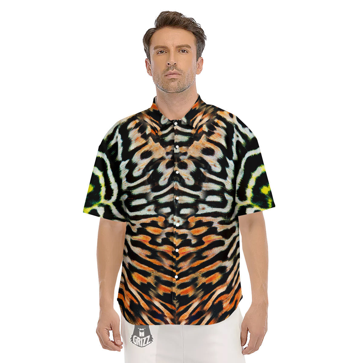 Butterfly Wing Skin Orage Print Men's Short Sleeve Shirts-grizzshop