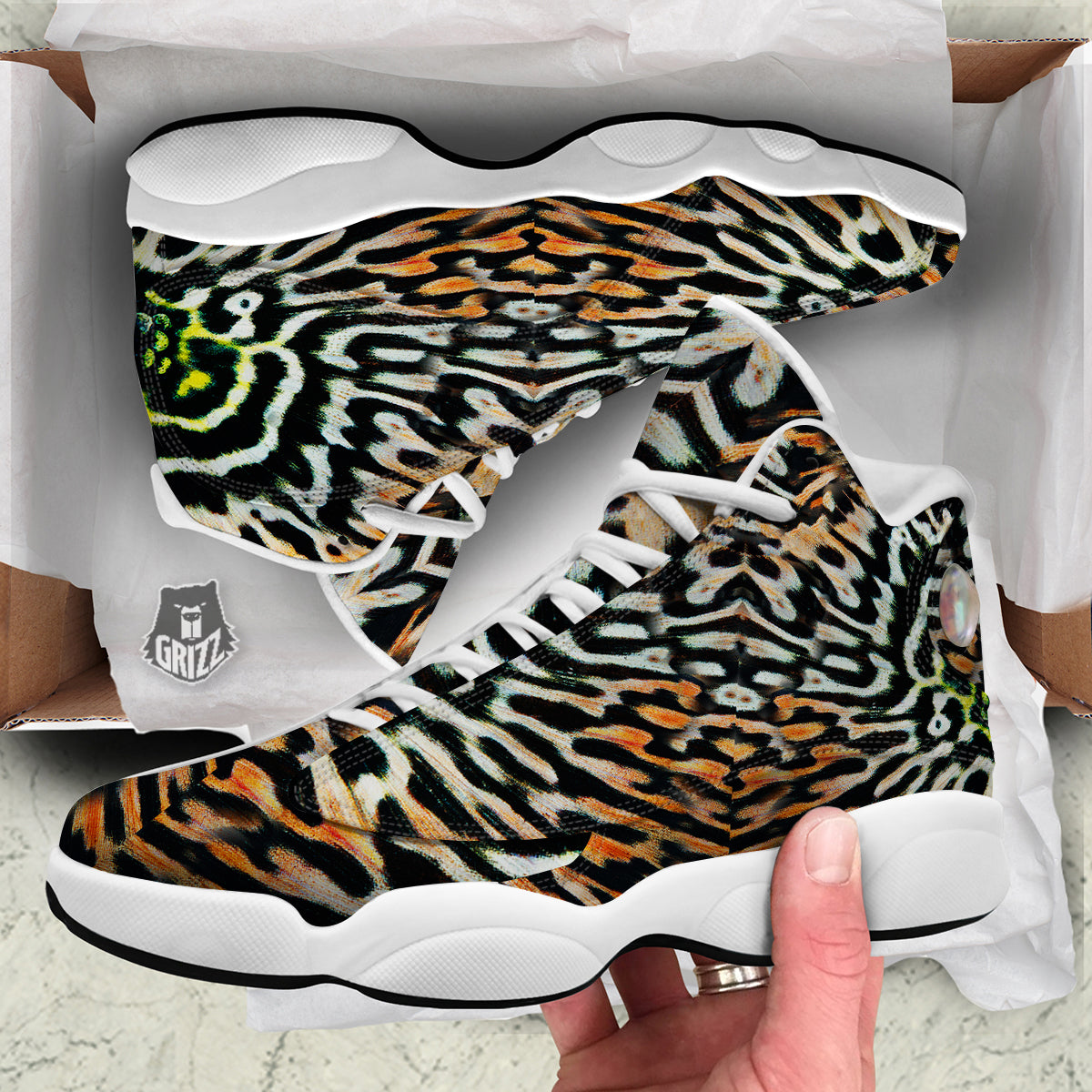 Butterfly Wing Skin Orage Print White Basketball Shoes-grizzshop