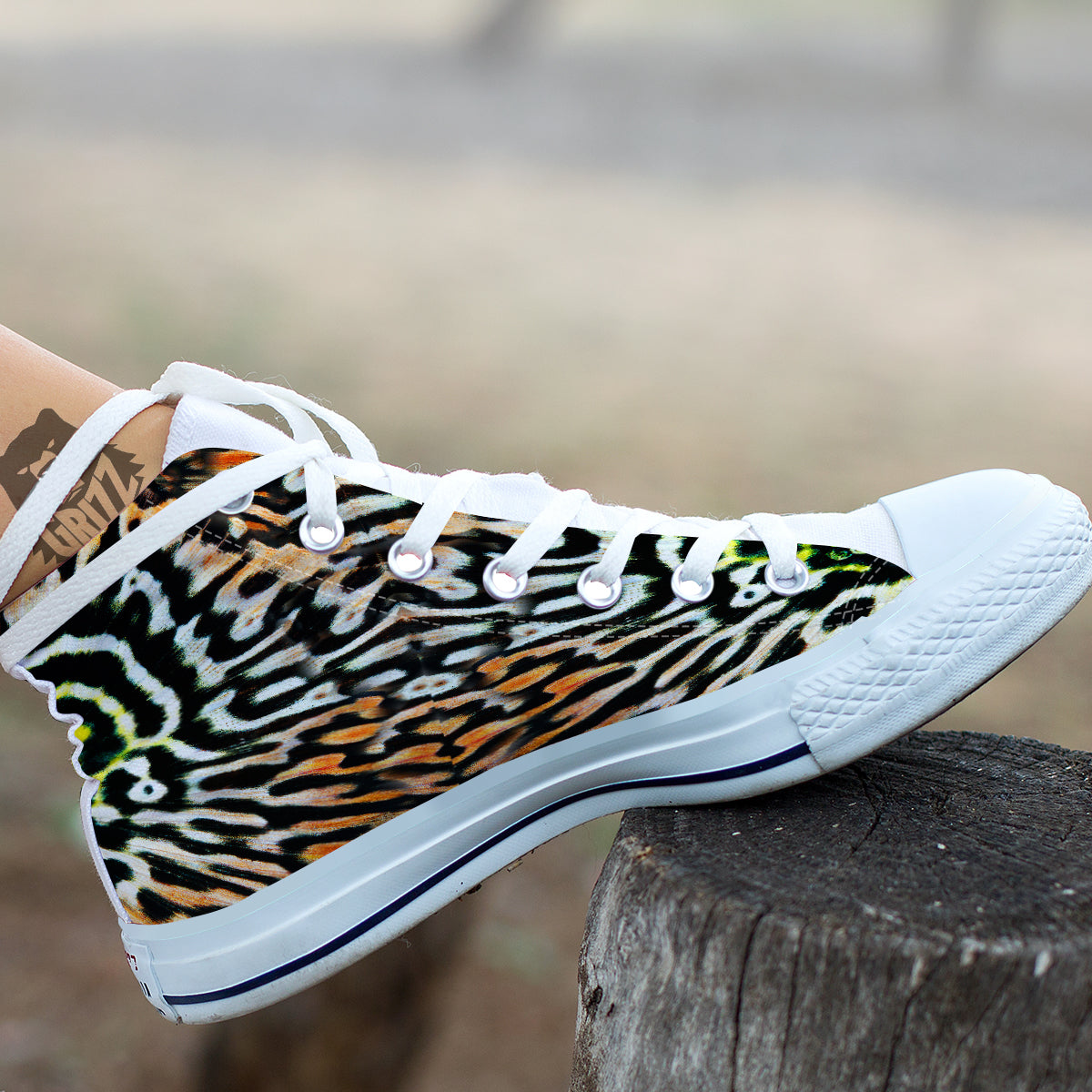 Butterfly Wing Skin Orage Print White High Top Shoes-grizzshop