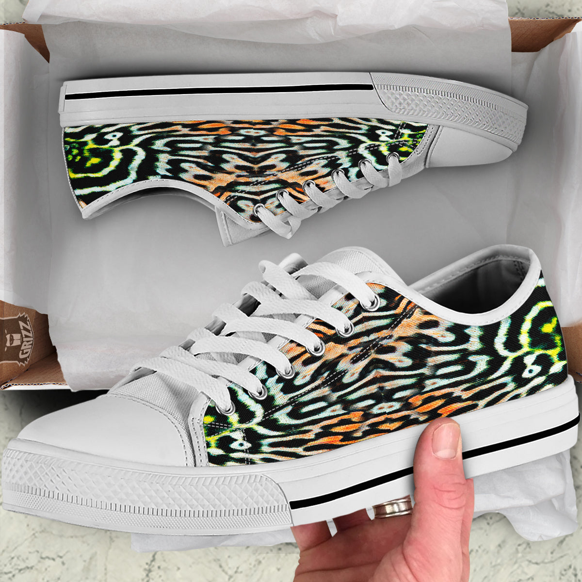 Butterfly Wing Skin Orage Print White Low Top Shoes-grizzshop