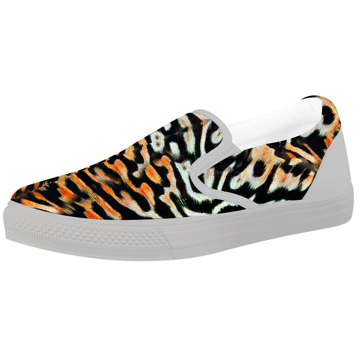 Butterfly Wing Skin Orage Print White Slip On Shoes-grizzshop