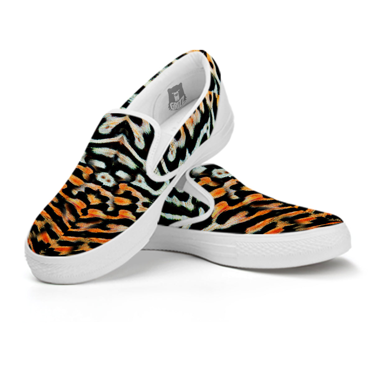 Butterfly Wing Skin Orage Print White Slip On Shoes-grizzshop