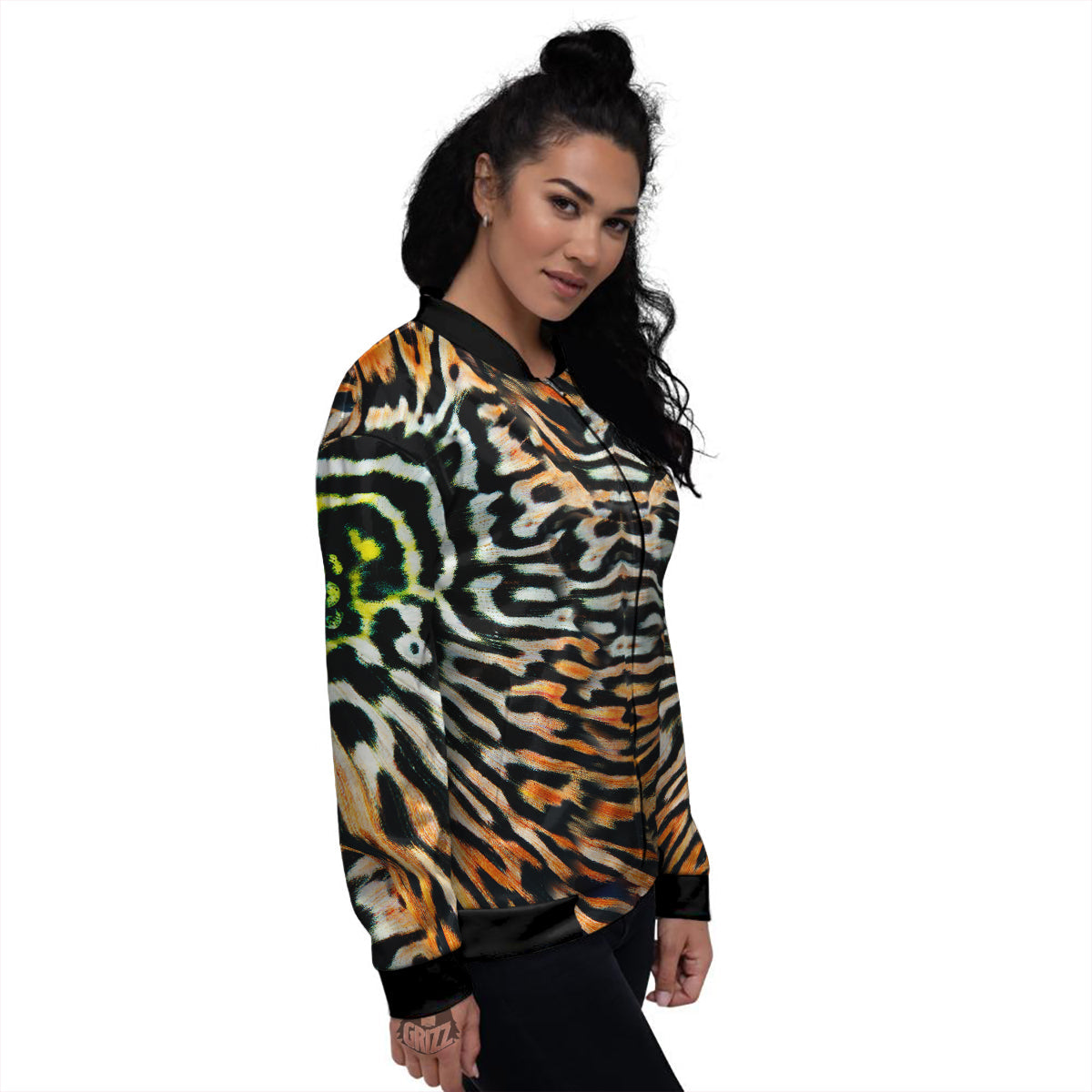 Butterfly Wing Skin Orage Print Women's Bomber Jacket-grizzshop