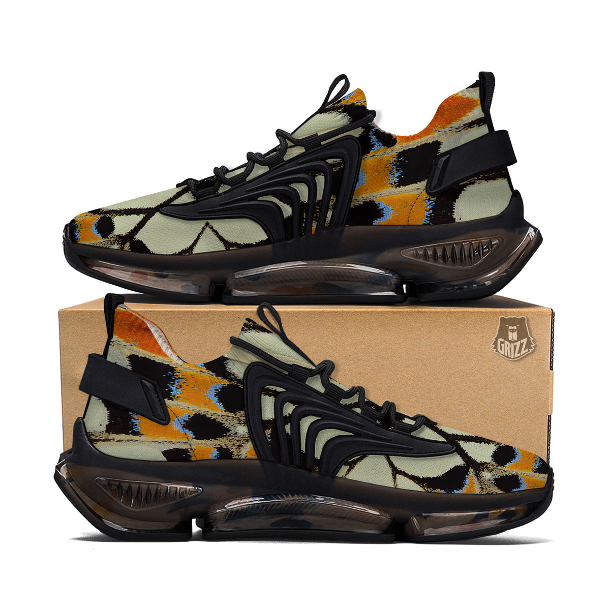 Butterfly Wing Skin White Orange Print Black Gym Shoes-grizzshop
