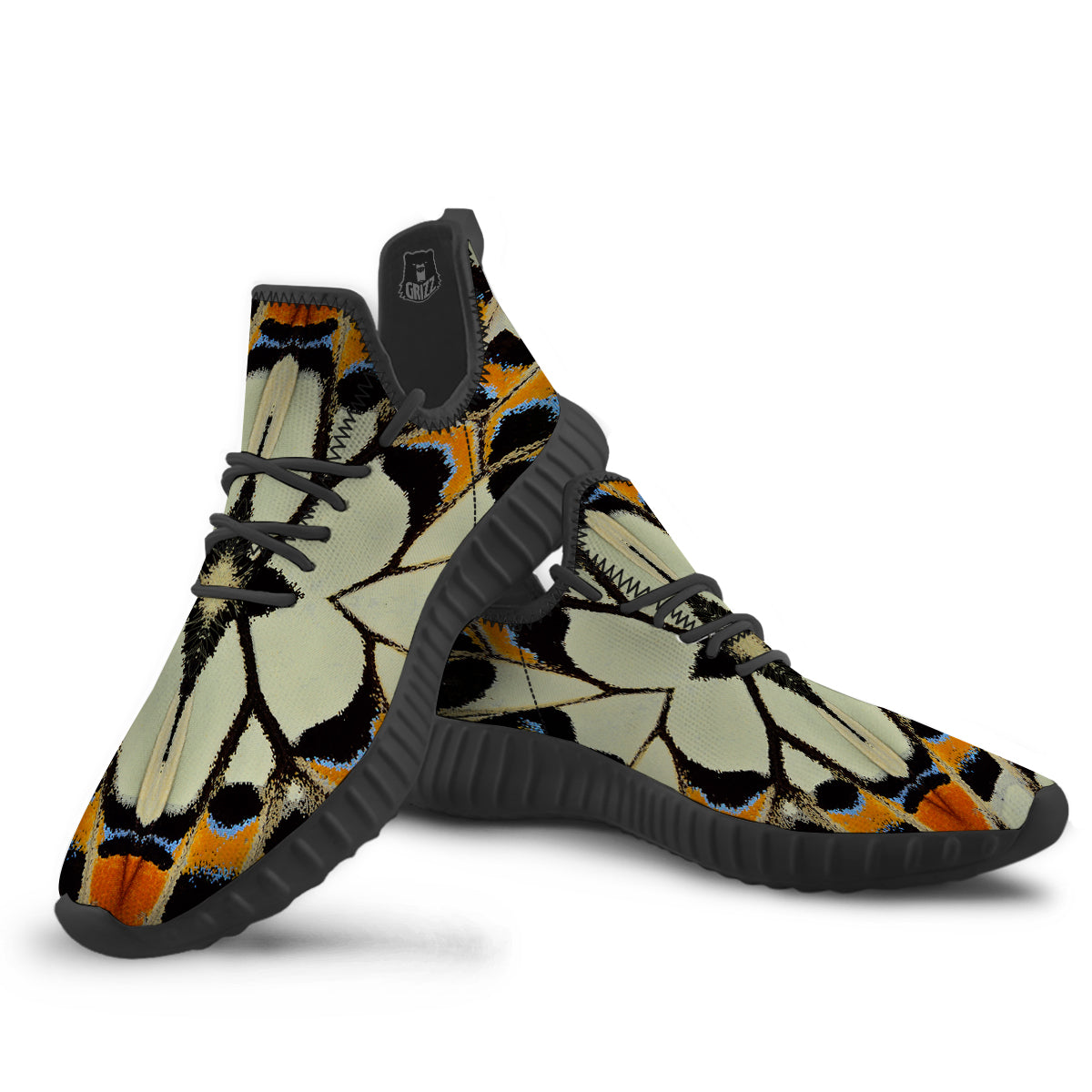 Butterfly Wing Skin White Orange Print Black Walking Shoes-grizzshop