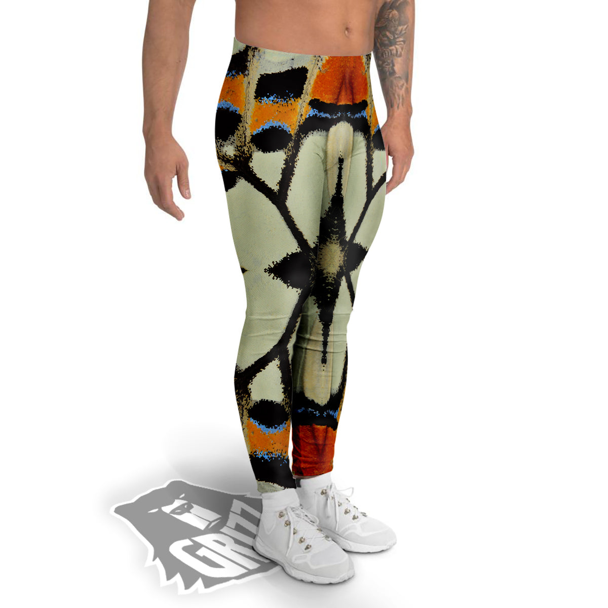 Butterfly Wing Skin White Orange Print Men's Leggings-grizzshop