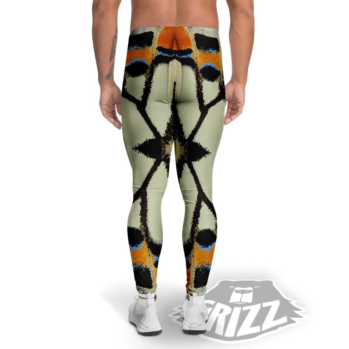 Butterfly Wing Skin White Orange Print Men's Leggings-grizzshop