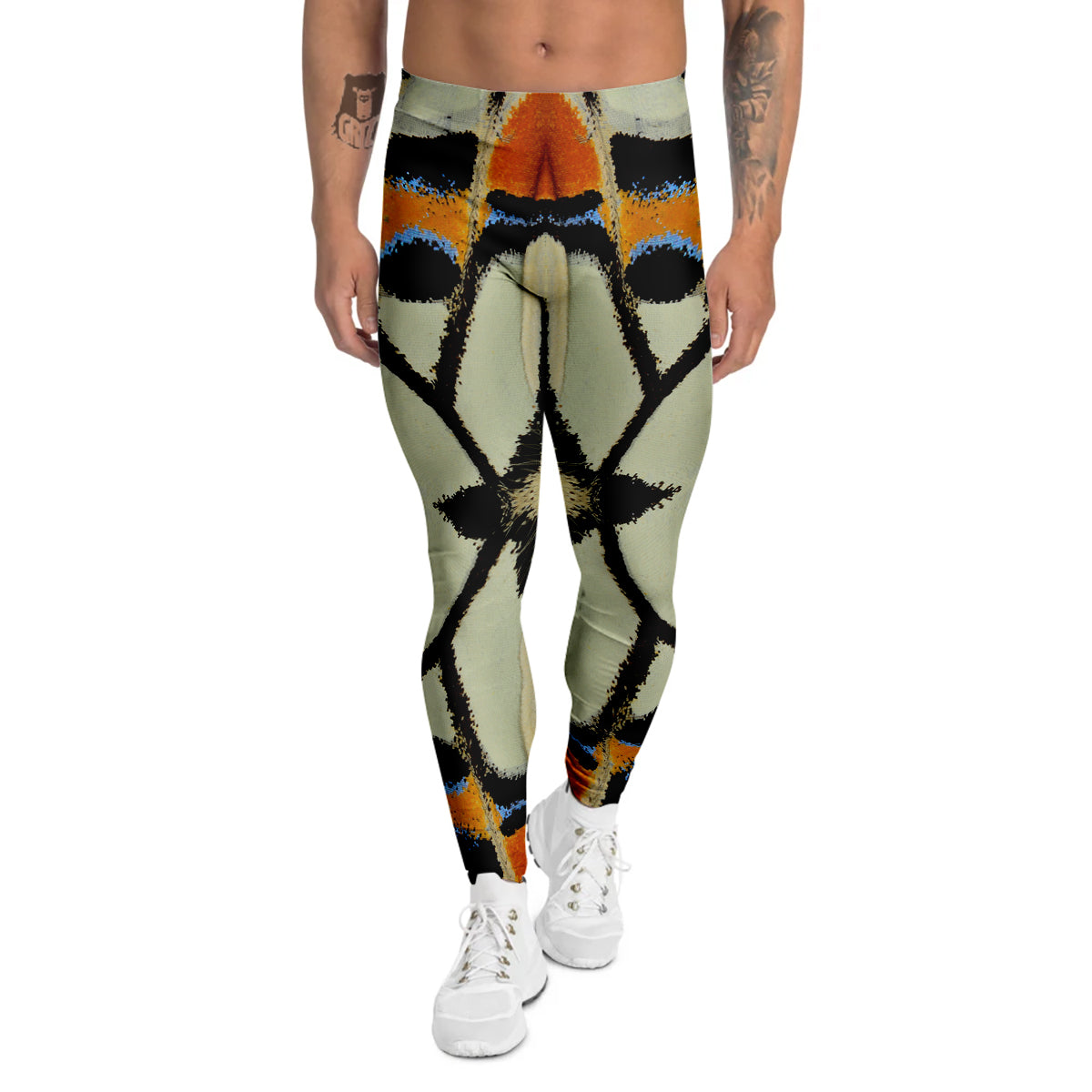 Butterfly Wing Skin White Orange Print Men's Leggings-grizzshop
