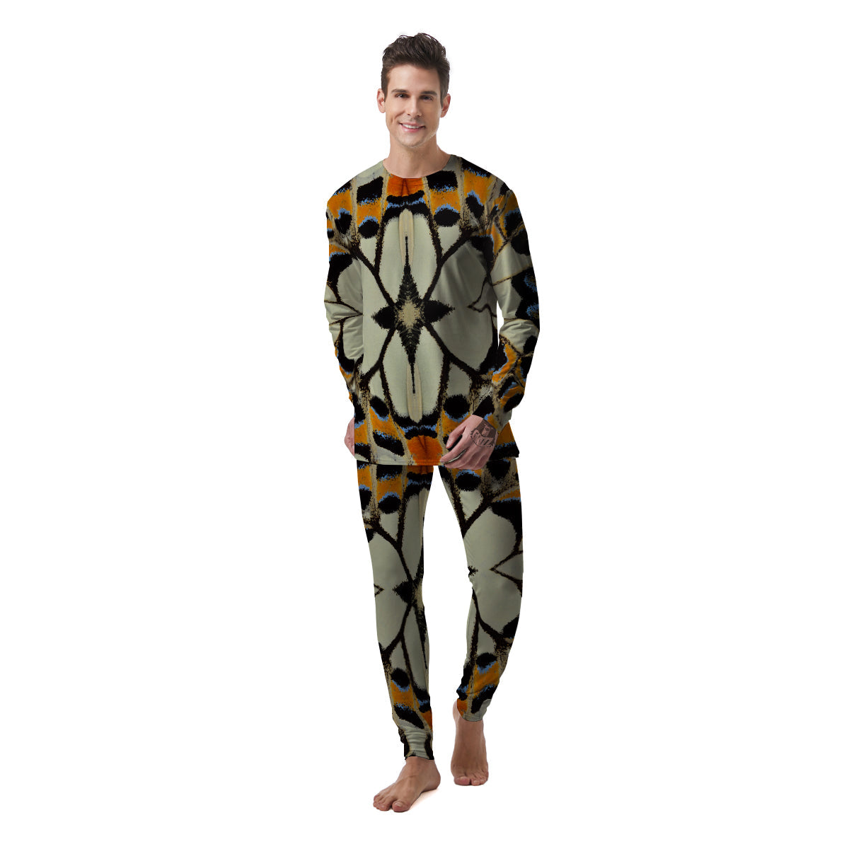 Butterfly Wing Skin White Orange Print Men's Pajamas-grizzshop