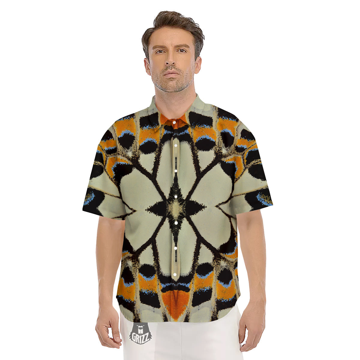 Butterfly Wing Skin White Orange Print Men's Short Sleeve Shirts-grizzshop