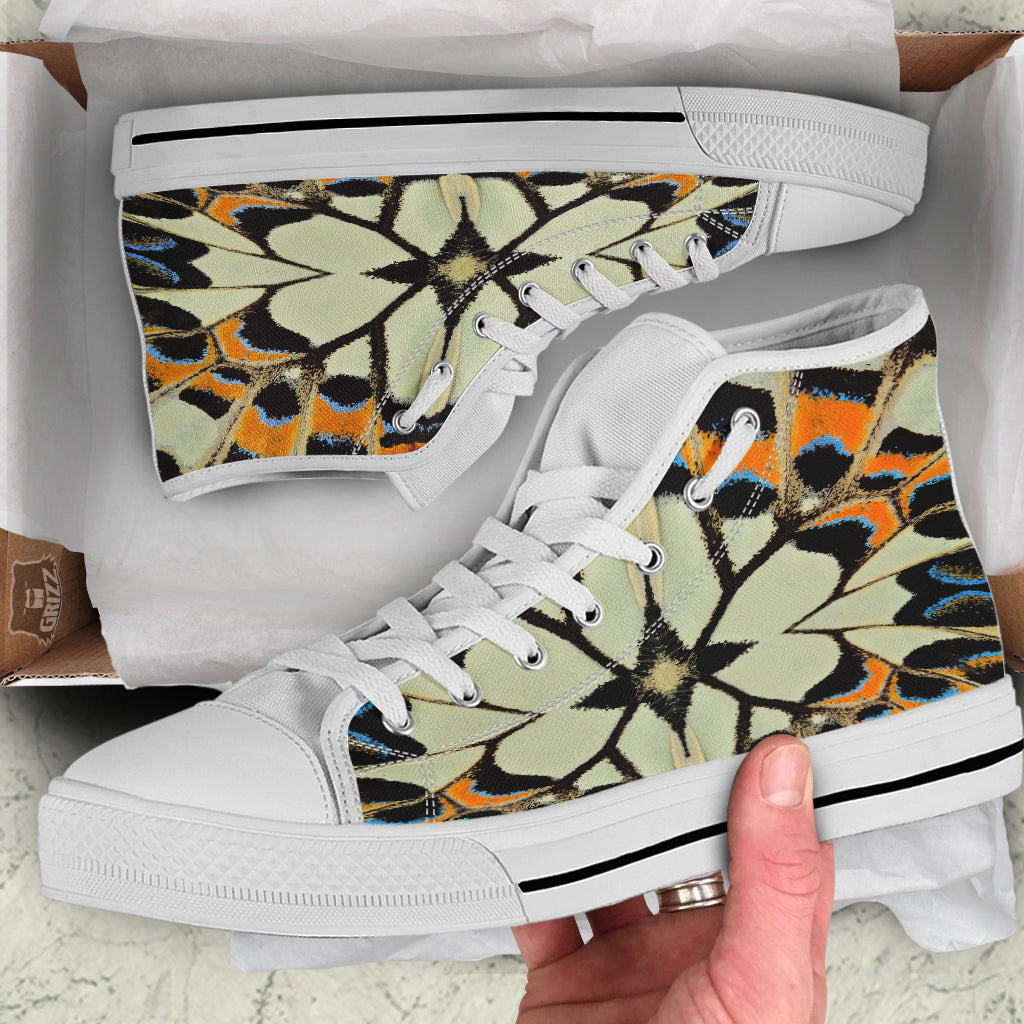 Butterfly Wing Skin White Orange Print White High Top Shoes-grizzshop
