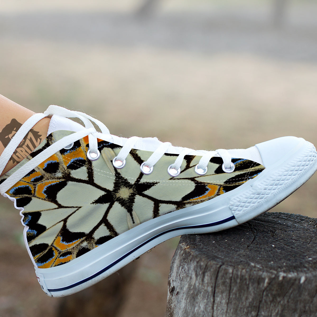 Butterfly Wing Skin White Orange Print White High Top Shoes-grizzshop