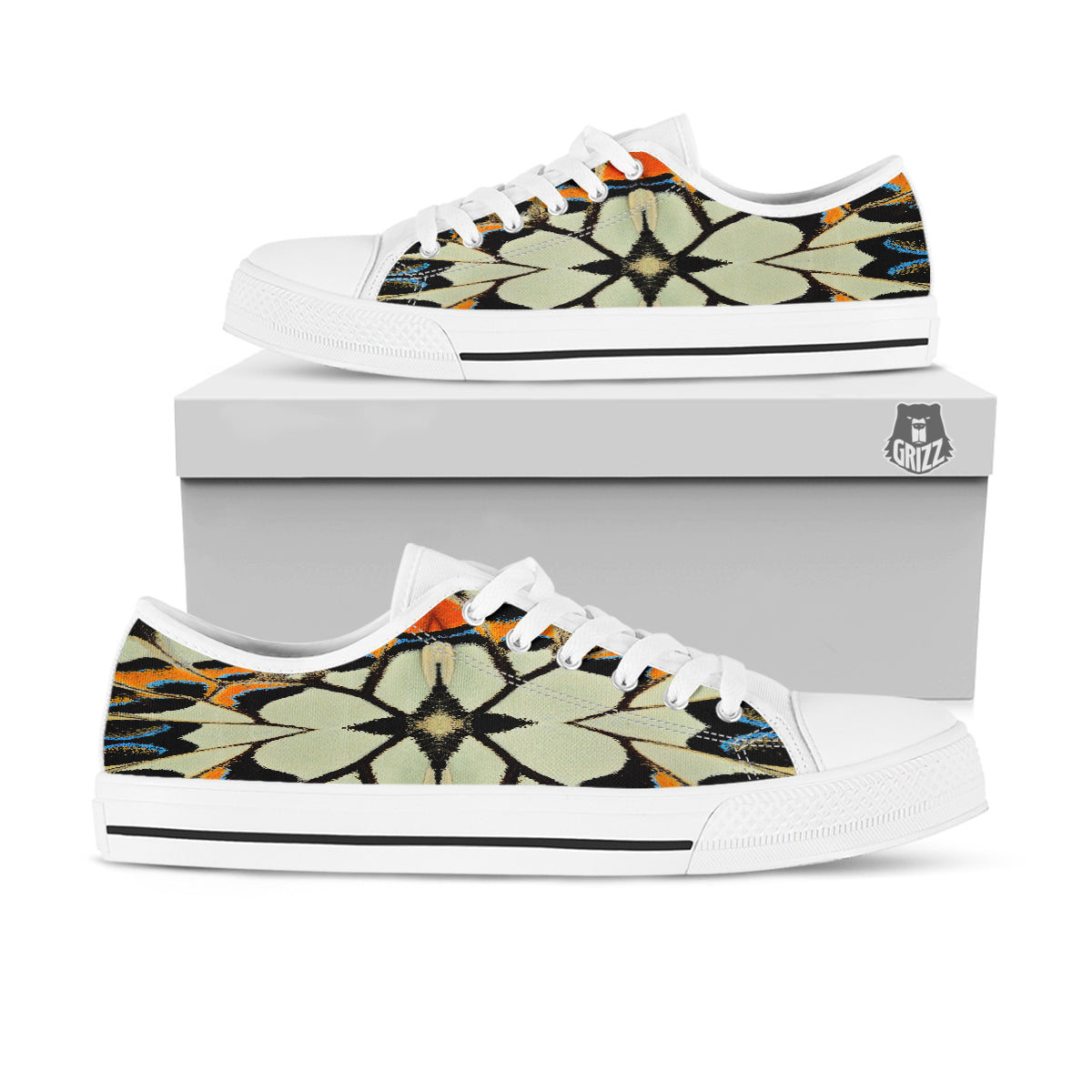 Butterfly Wing Skin White Orange Print White Low Top Shoes-grizzshop