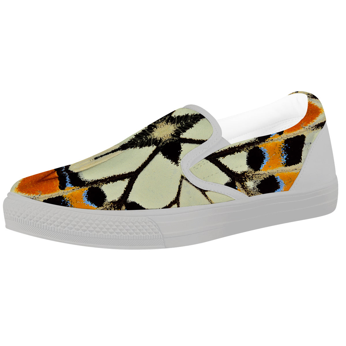 Butterfly Wing Skin White Orange Print White Slip On Shoes-grizzshop