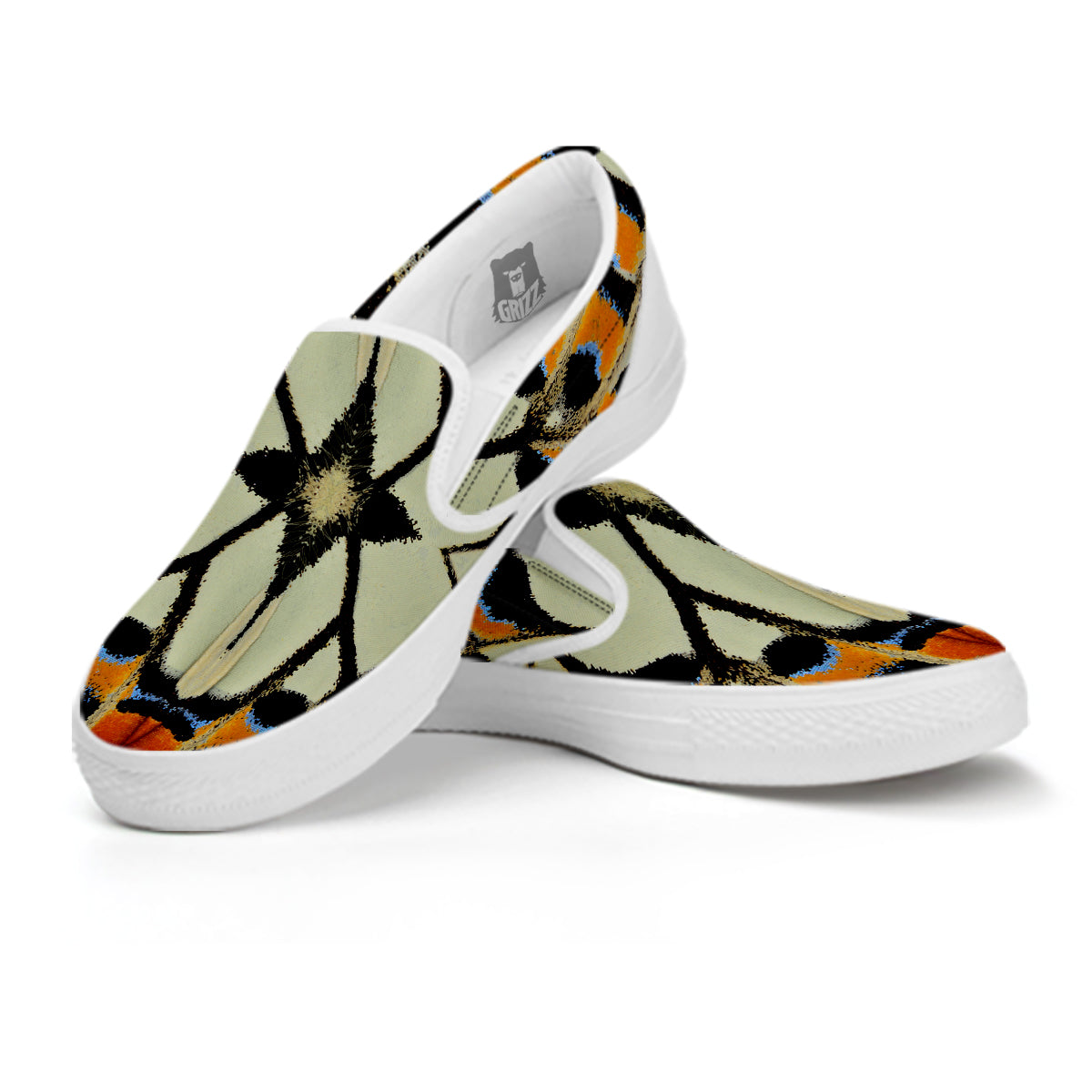 Butterfly Wing Skin White Orange Print White Slip On Shoes-grizzshop