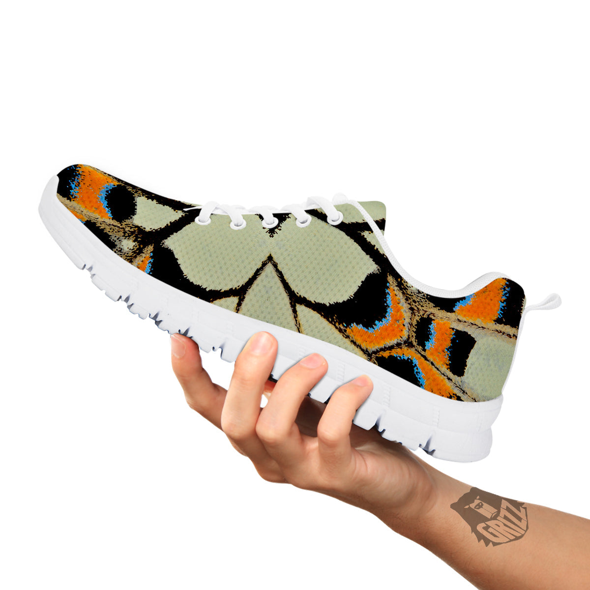 Butterfly Wing Skin White Orange Print White Sneaker-grizzshop