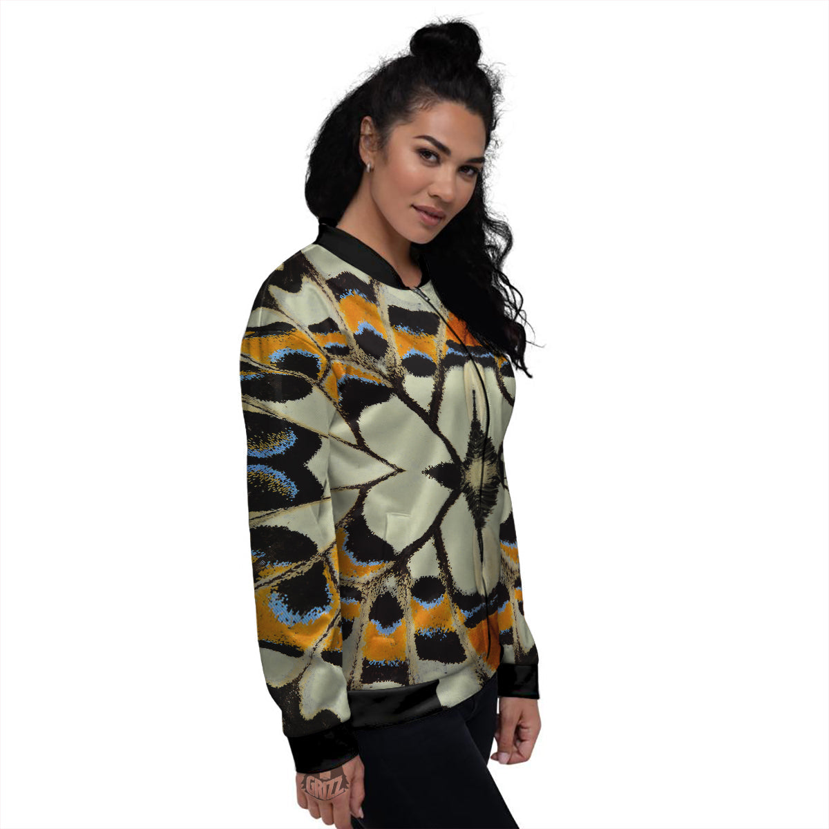 Butterfly Wing Skin White Orange Print Women's Bomber Jacket-grizzshop