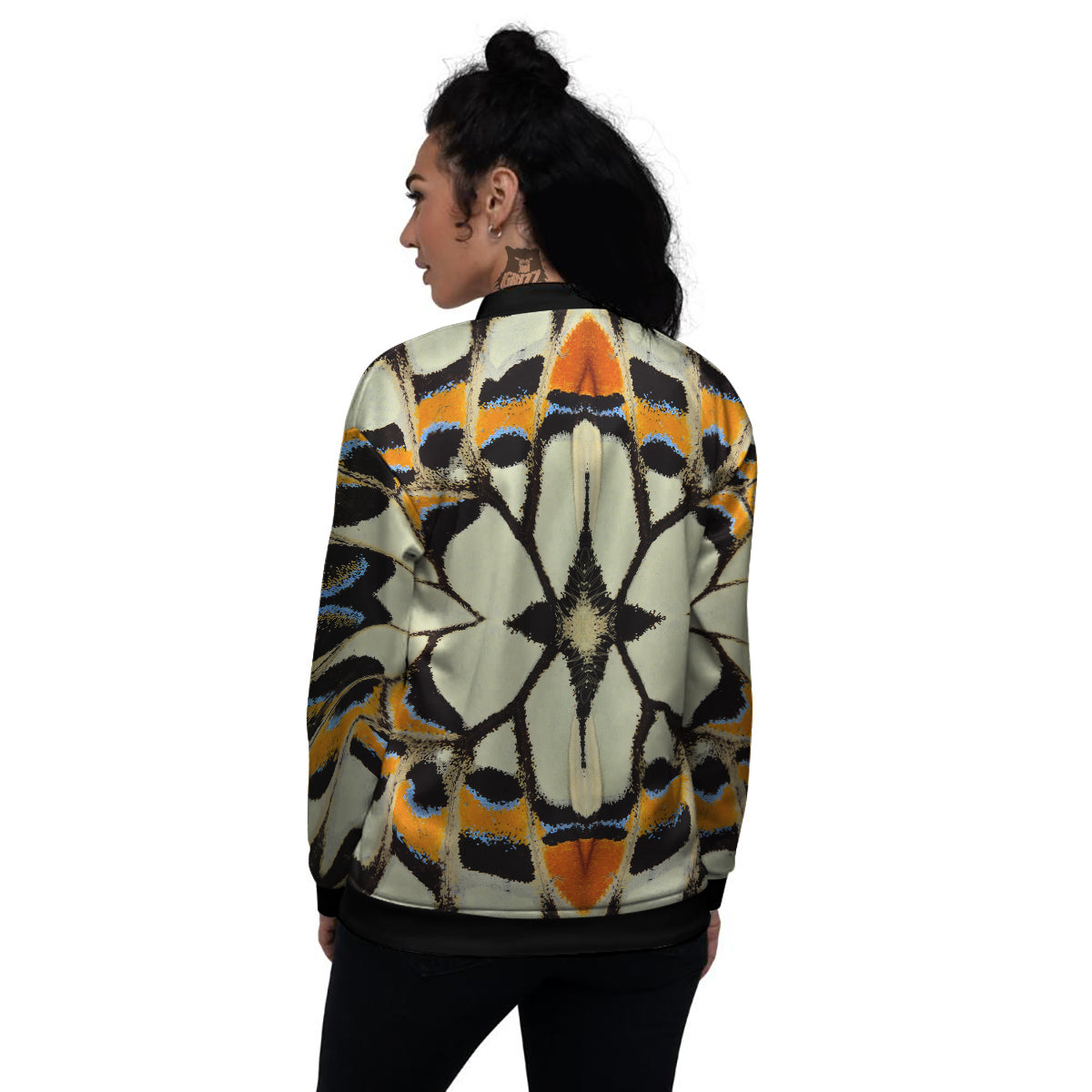 Butterfly Wing Skin White Orange Print Women's Bomber Jacket-grizzshop