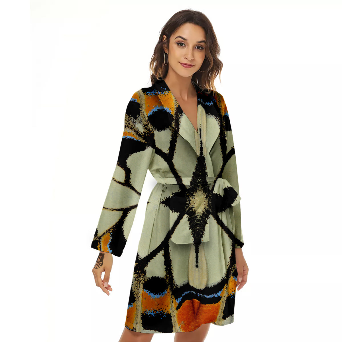 Butterfly Wing Skin White Orange Print Women's Robe-grizzshop