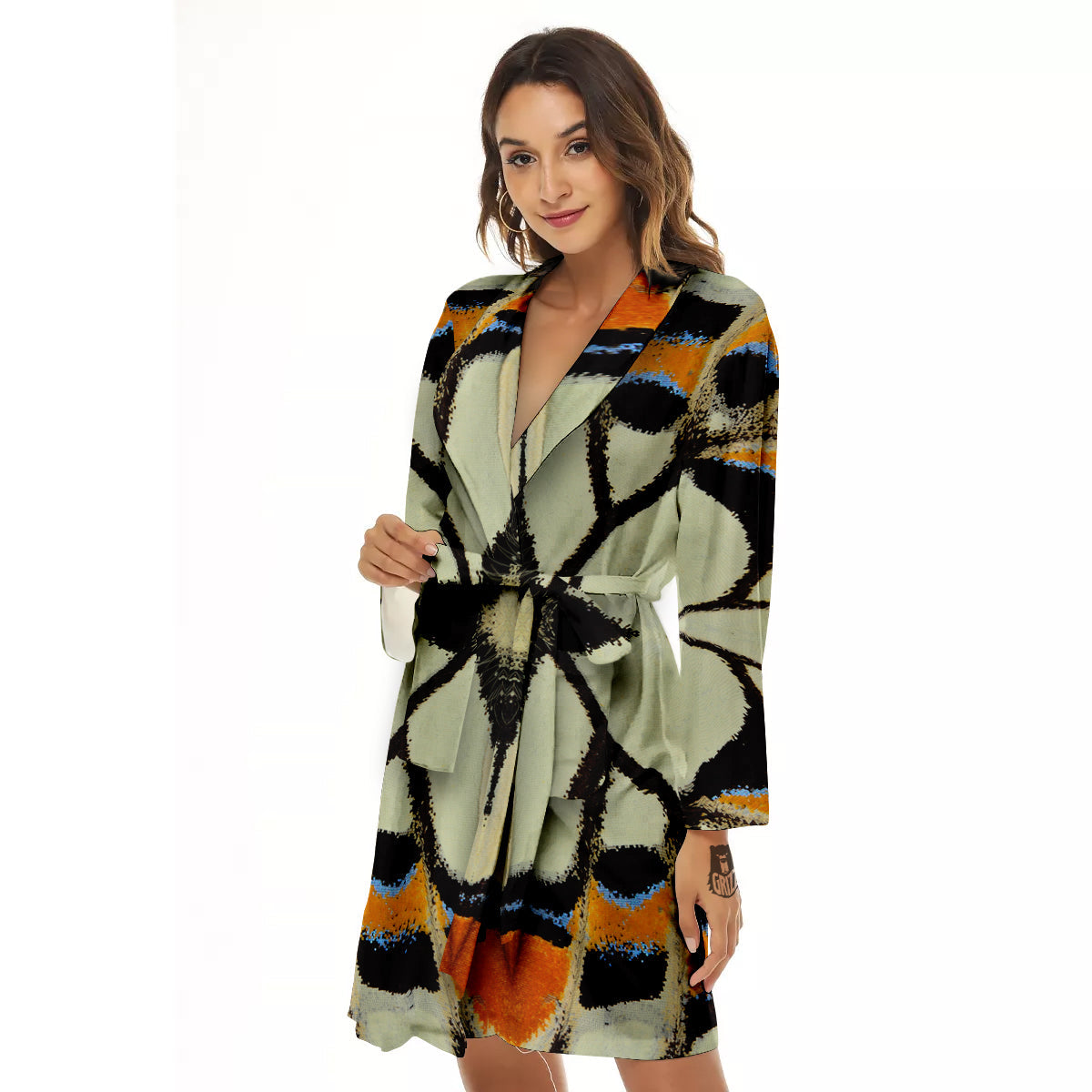 Butterfly Wing Skin White Orange Print Women's Robe-grizzshop