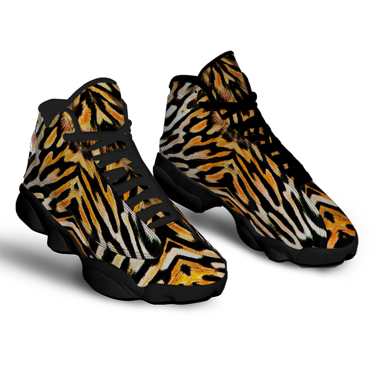 Butterfly Wing Skin White Orange Tiger Print Black Basketball Shoes-grizzshop