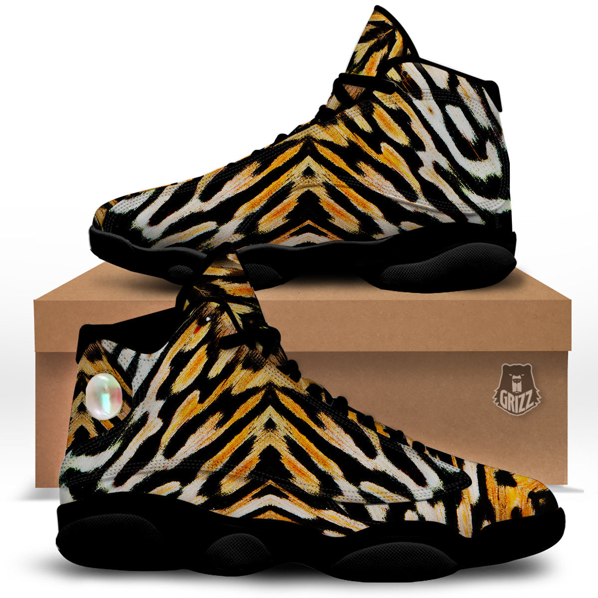 Butterfly Wing Skin White Orange Tiger Print Black Basketball Shoes-grizzshop