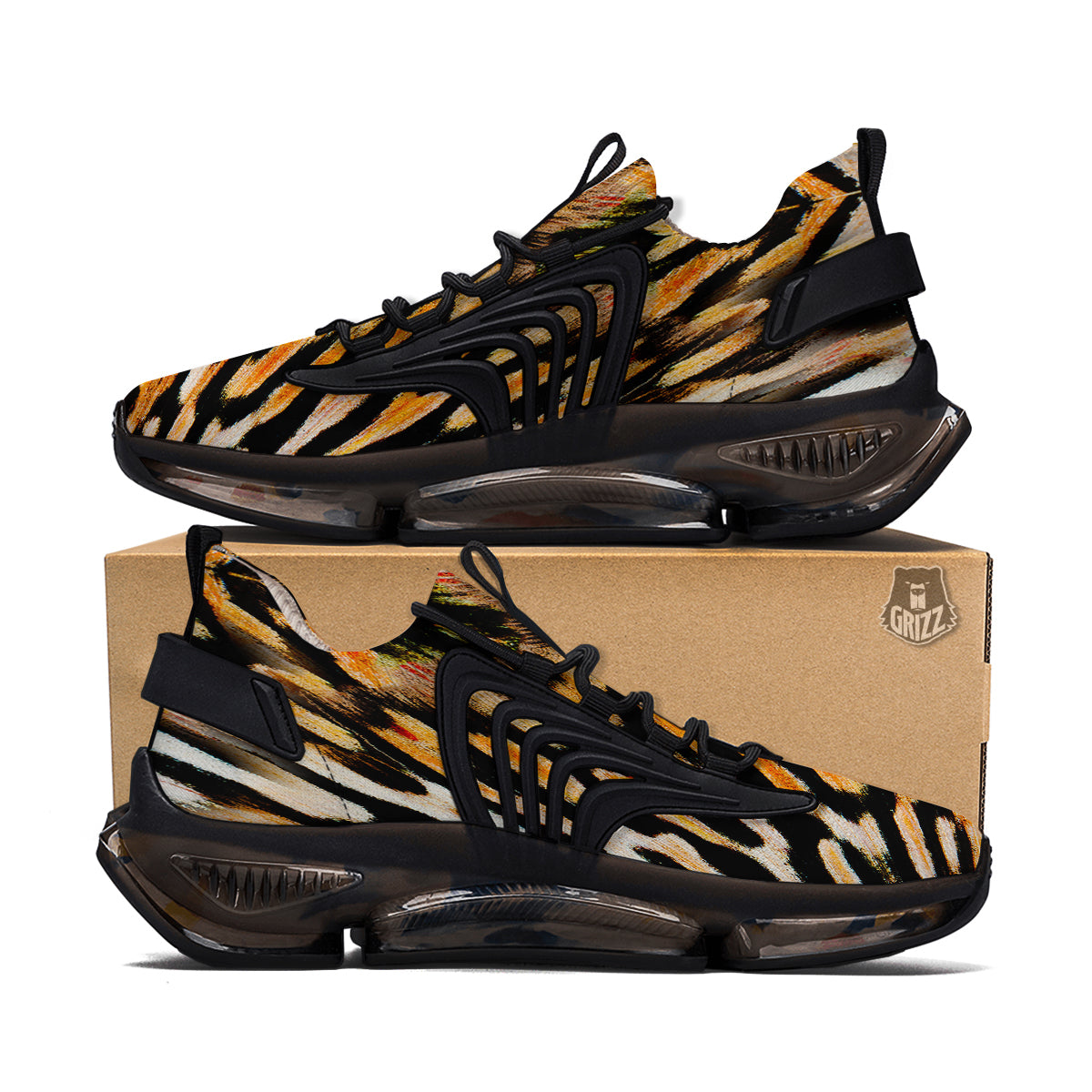 Butterfly Wing Skin White Orange Tiger Print Black Gym Shoes-grizzshop