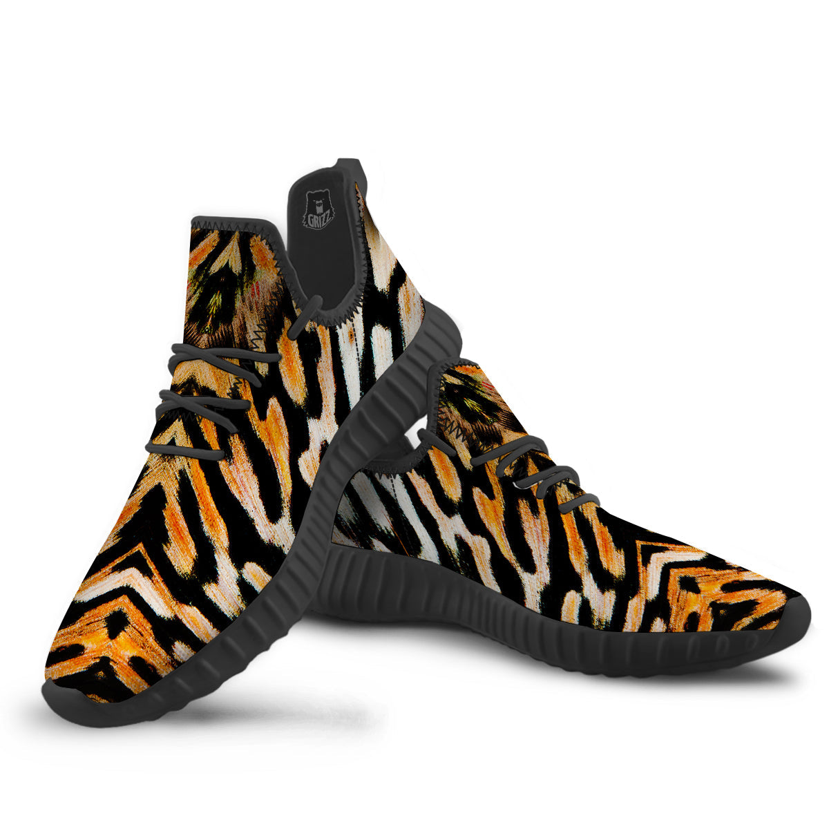 Butterfly Wing Skin White Orange Tiger Print Black Walking Shoes-grizzshop