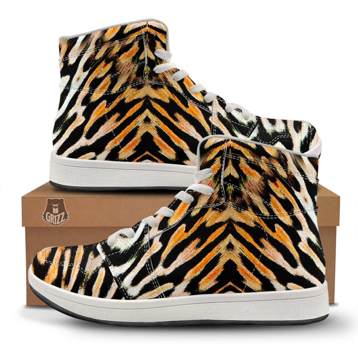 Butterfly Wing Skin White Orange Tiger Print High Top Sneakers-grizzshop