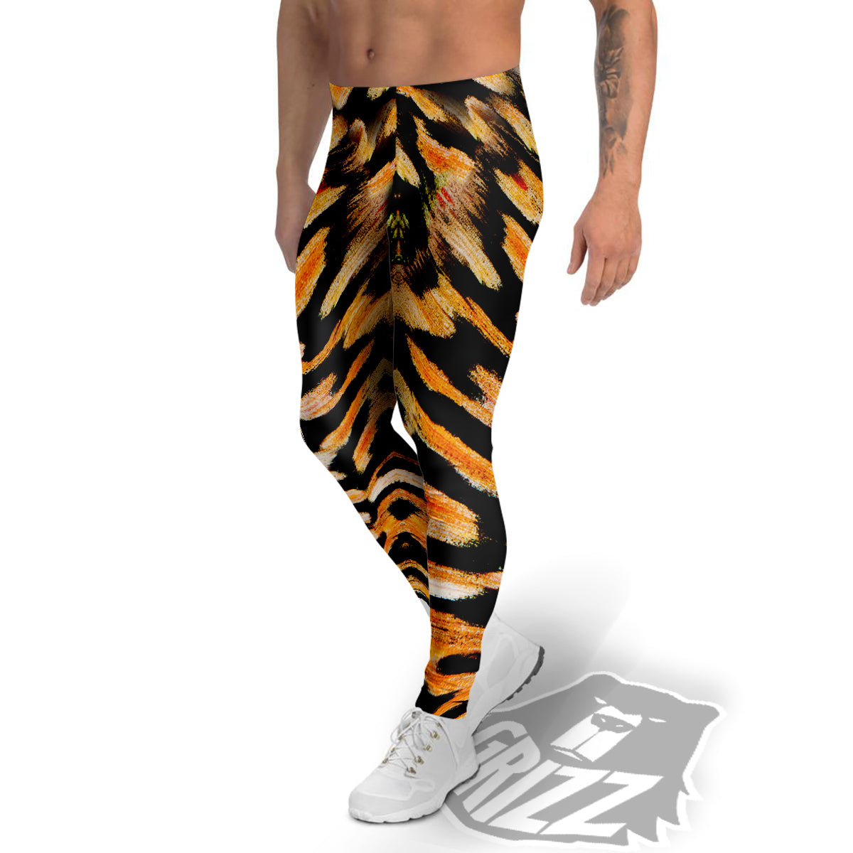 Butterfly Wing Skin White Orange Tiger Print Men's Leggings-grizzshop